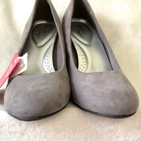 GRAY DEXFLEX COMFORT SLIP ON KARLIE SUEDE OFFICE BUSINESS WEDGE HEEL SZ 10 - Picture 7 of 12